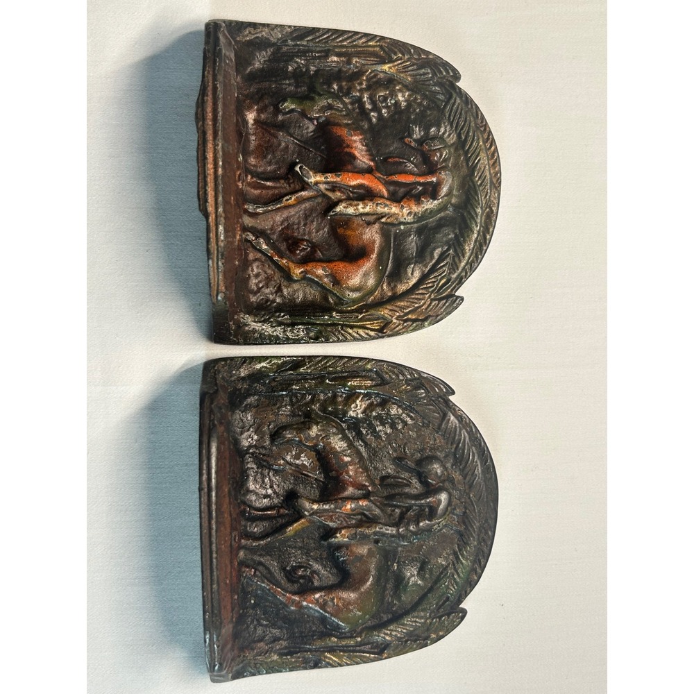 Zane Grey End of the Trail Bookends Vintage OS Brown Cast Iron Native American